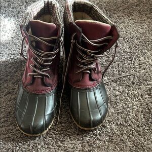 Burgundy and Black Duck Boots (Maurices)
